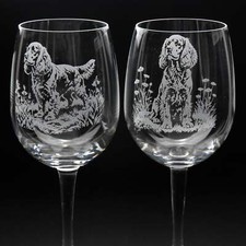 Cocker Spaniel Dog Crystal Wine Glass - Hand Etched/Engraved Gift