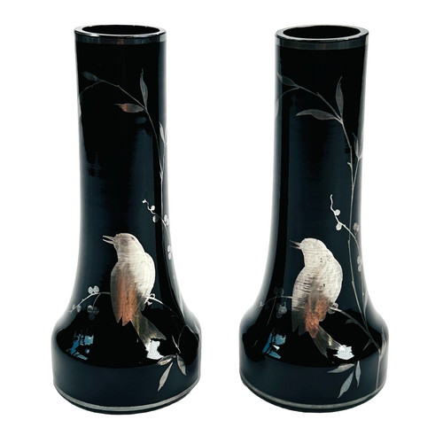 Black glass silver overlay - glass,