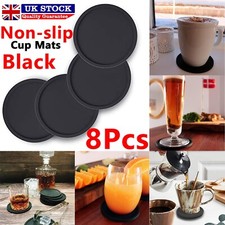 8x Set Round Black Silicone Coasters Non-slip Cup Mats Pad Drinks Table Glasses.