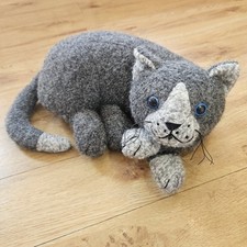 CAT DORA DESIGNS Grey Curled Up FABRIC WEIGHTED DOORSTOP Blue Eyes Lying 