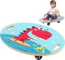 Kids Sitting Scooter Skate Board with Handles Universal Wheels, Safety Wooden