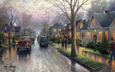 Thomas Kinkade, Street Painting, Christmas, Canvas Wall Art Picture Print Framed