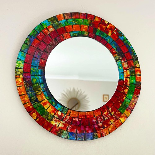 Round mosaic wall mirror - wall,