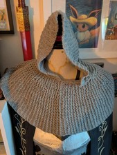 Knitted Chainmail Coif LARP Ren Faire Cosplay Silver Grey