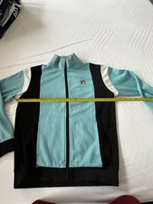fila white line track top Jacket Turquoise Black White Retro Medium Vintage Borg