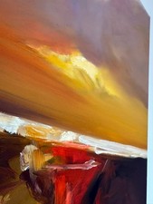 Original Abstract Landscape Oil Painting Canvas : Sunset Sky Warm Earth Tone #11