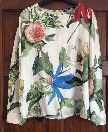 Zara white green floral satin - green,