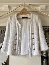Zara White Boucle Blazer With