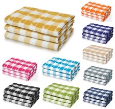 Checked Tea Towels Jumbo Sized Hearts Jacquard Cotton Kitchen Dry Hot Cloth Sets