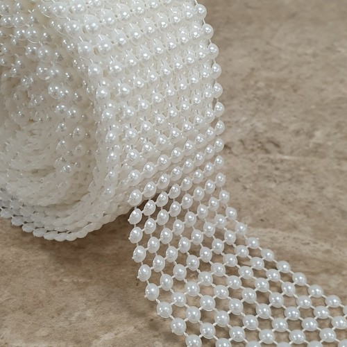 White pearl mesh ribbon row - 8,