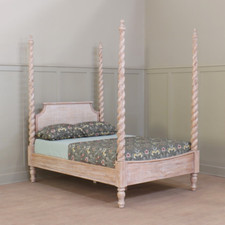 Barley Twist 4 Poster Bed Frame Weathered Teak & Rattan Headboard NEW BT060