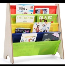 Kids Book Storage Rack, 4 Tier Sling Bookshelf with Fabric Shelves