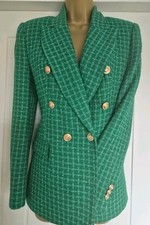 Zara Emerald Green Double Breasted Boucle Textured Blazer Jacket Size 10 Medium 