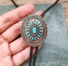 Flower Shape Turquoise Bola Bolo Tie Wedding Necklace Western Necktie