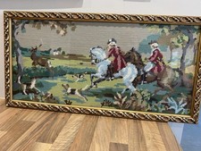 Vintage Framed Tapestry Countryside Hunting Scene  Country House Gallery Art VGC