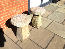 Pair of original Aberdeen granite mushroom staddle stones possibly 16th century