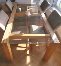 Solid Oak Dining Table with Tempered Glass Top 6-8 seater 180cm x 90cm