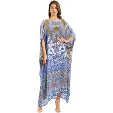 Camilla Bohemian Princess Kaftan One Size Half Sleeve Silk Print Maxi Dress