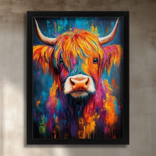 Colourful highland cow - colourful, wall