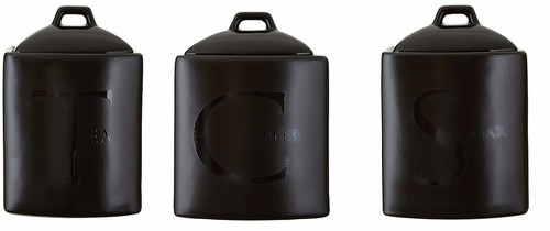 Black ceramic text jars tea - ceramic,