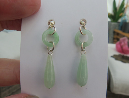 925 silver and jade drop - 925,