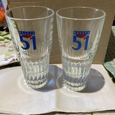 2 X Pastis 51 Tall Ribbed Heavy Base glass. aperitif Pernod, Ricard USED  