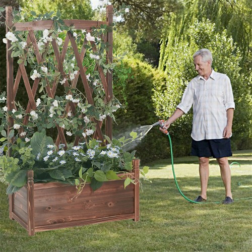 Wooden garden planter - planter, trellis