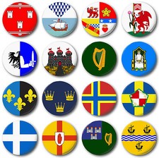 IRISH, SCOTTISH & WELSH FLAGS 25mm, 1" Button Badge- Dublin, Edinburgh, 