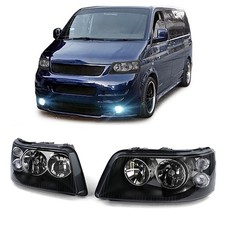 Clear Lens H7 H1 Headlights Black With LWR Motor Pair For VW Bus T5 03-09