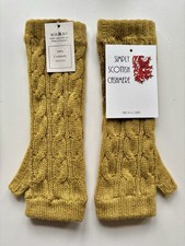 100% Pure Cashmere Light Olive Brown Long Cable Wrist Warmers Gloves Soft & Warm