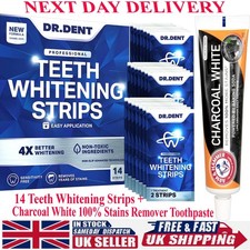 14 TEETH WHITENING STRIPS DrDent Whiten Kit + CHARCOAL WHITENING TOOTHPASTE 75ML