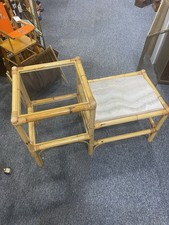 Vintage mid century bamboo wicker rattan telephone seat Table glass shelves boho