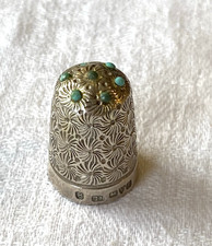 VINTAGE STERLING SILVER THIMBLE CHARLES HORNER CHESTER real turquoises