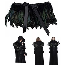 Black Green Feather Hand made Collar Cape Shawls Wrap for Halloween Xmas Dress