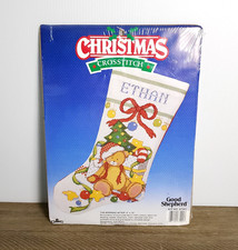 Vintage Cross stitch Christmas Stocking  Teddy Bear Stocking NEW