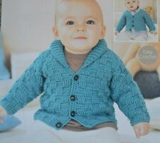 (173) Baby Boys 4-ply V Neck & Shaw Collar Cardigan 0 - 7 Years Crochet Pattern 
