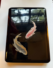 Exquisite Antique Maki-e Writing Box - Swimming Carp design. Late Edo period.