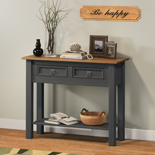 Corona Console Table Charcoal Wax 2 Drawer Solid Pine Hall by Mercers Furniture®