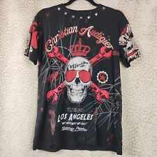 Christian Audigier Los Angeles Vintage Mens Black T-shirt Studded Graphic Size S