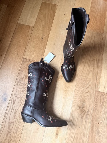 Zara brown leather embroidered - zara,