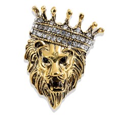 Vintage Art Style Enamel Crystal Gold Crown Lion Brooch Badge Pin Gift