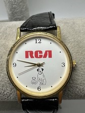 RCA Corp Dog Nipper Watch New Battery 32MM 7" Leather Band Vintage P12