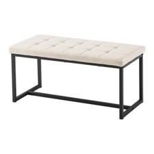 Beige Velvet Padded Bed Bench