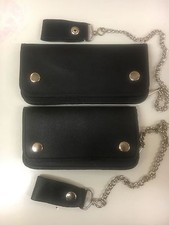 Brand New Biker Black Motorbike Genuine Leather Wallet With Chain Two Sizes
