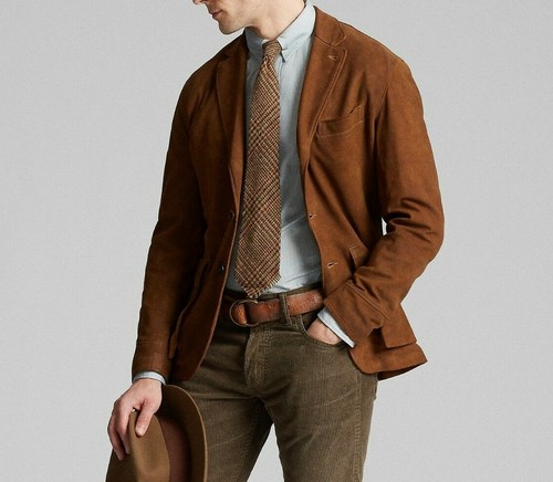 Men brown suede blazer - suede,