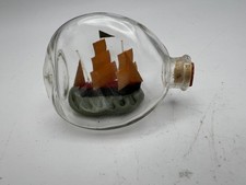 Vintage Miniature Ship In a Bottle Dimple Bottle 5cm x 3.5cm