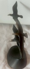 Unique MCM 3 Birds In Flight 10” Brass Sculpture Black Bronze Base Seagulls 1980