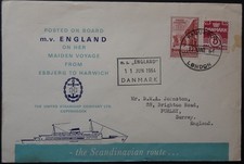 m.v. England Maiden Voyage Esbjerg to Harwich Steamship stamp cover 1964