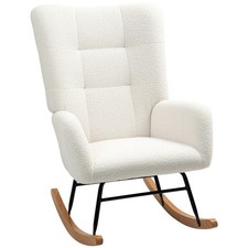 Rocking Armchair Teddy Fleece Upholstered High Back Rocker Reading Chair Ivory