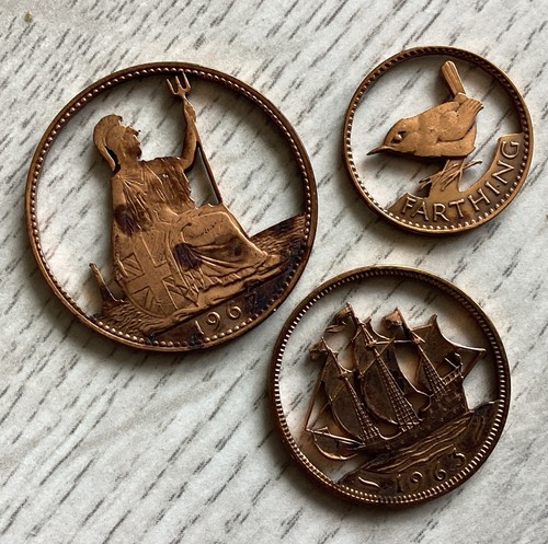 Carved out coins penny half - coins,